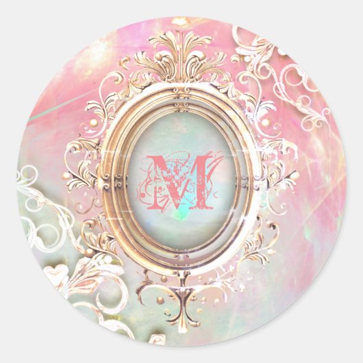 Victoriaans filigree opalescent ronde sticker (Voorkant)