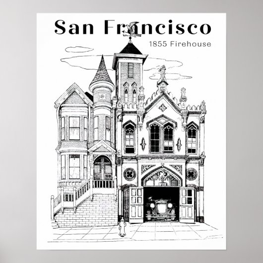 Victoriaans Firehouse en Truck Poster (Voorkant)