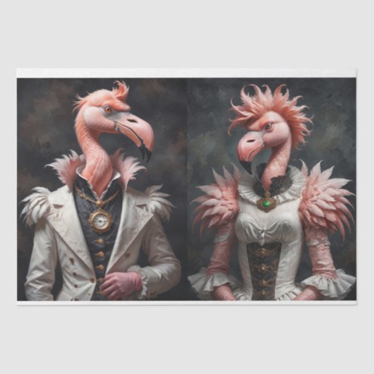 Victoriaans Flamingo Paar -Decoupage- Tissuepapier (Voorkant)
