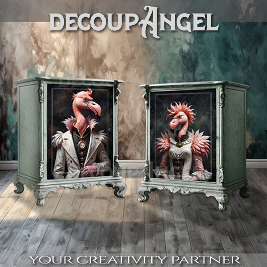 Victoriaans Flamingo Paar -Decoupage- Tissuepapier