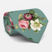  Victoriaans flessenpatroon Blauwgroen grijs Stropdas (Opgerold)