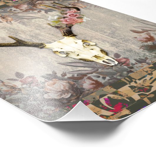  Victoriaans flora Deer Skull Foto Afdruk (Hoek)