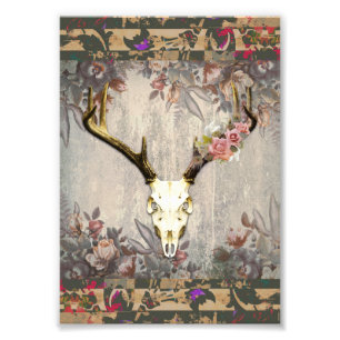  Victoriaans flora Deer Skull Foto Afdruk