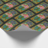 Victoriaans floraal parfumlabel zwart blauwgroen r cadeaupapier (Hoek)