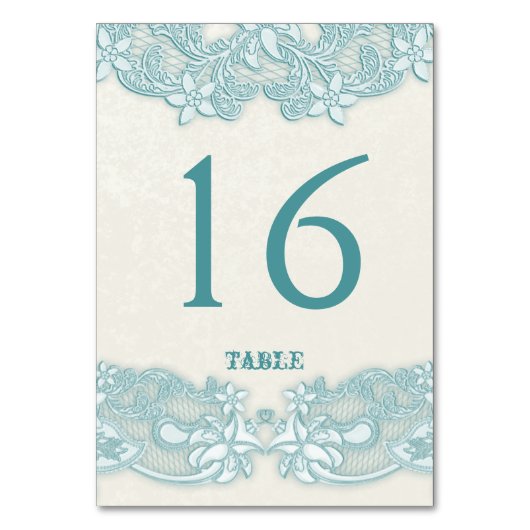 Victoriaans Floral Aqua Lace Design Witte Tafel Ka Kaart (Voorkant)