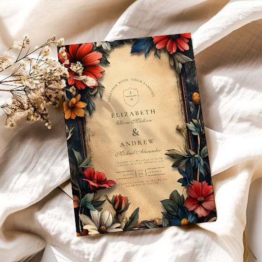 Victoriaans Floral Art Nouveau bruiloft Kaart