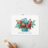 Victoriaans Floral Birthday Greetings Briefkaart (Voorkant / Achterkant in situ)