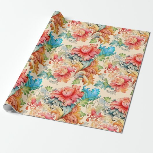 Victoriaans Floral Cadeaupapier (Uitgerold)