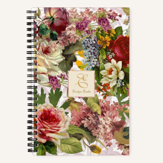 Victoriaans Floral Collage | Gepersonaliseerd mono Notitieboek (Voorkant)