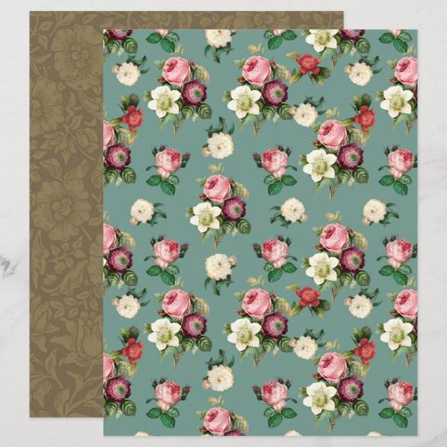  Victoriaans Floral Craft Paper - paardenhuis (Voorkant / Achterkant)