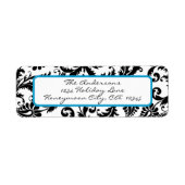 Victoriaans Floral Damask Swirl Bright Aqua & Blac Etiket (Voorkant)