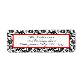 Victoriaans Floral Damask Swirl Red en Black Etiket