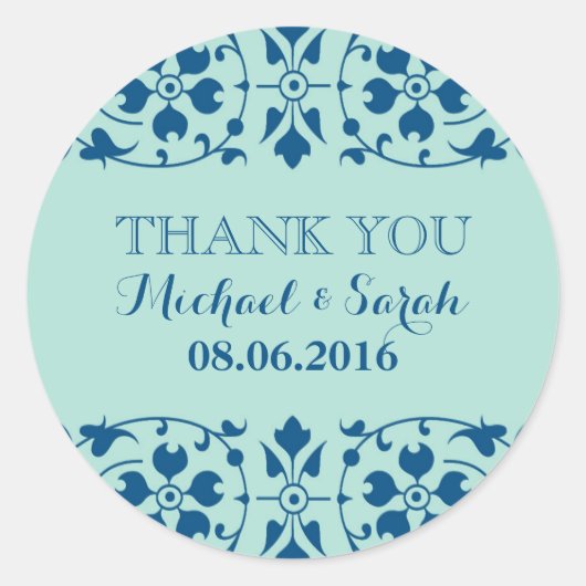  Victoriaans Floral Dank u Sticker in Blauw (Voorkant)