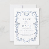 Victoriaans Floral Dusty Blue Franse bruiloft Save The Date (Voorkant)