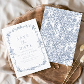 Victoriaans Floral Dusty Blue Franse bruiloft Save The Date