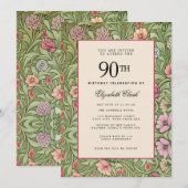 Victoriaans Floral Elegant  90th Birthday Kaart (Voorkant / Achterkant)