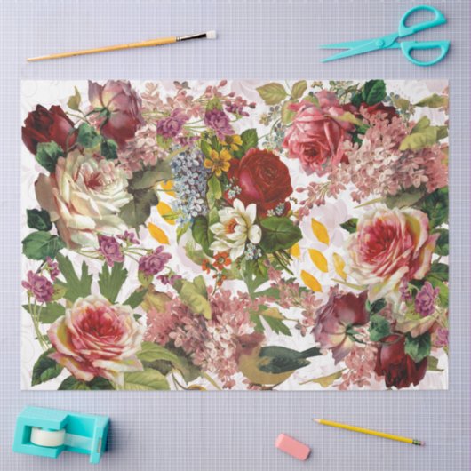 Victoriaans Floral Ephemera Rozen Tissuepapier (Craft)