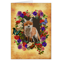 Victoriaans Floral Fox & Vlinder Wenskaart
