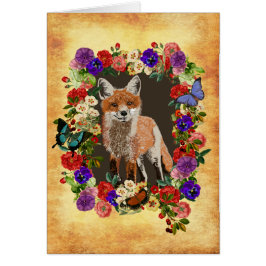 Victoriaans Floral Fox & Vlinder Wenskaart