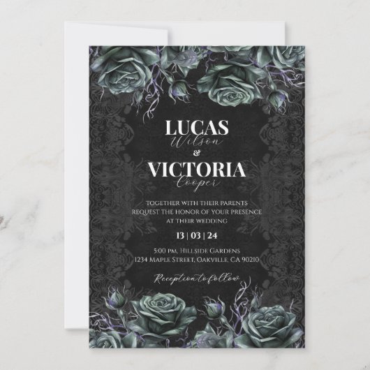 Victoriaans Floral Gothic bruiloft uitnodiging (Voorkant)