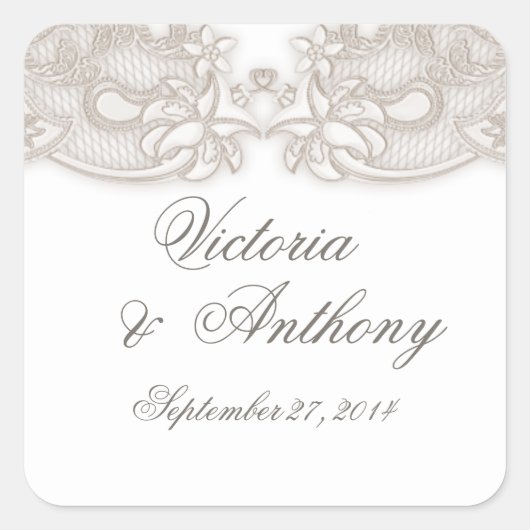 Victoriaans Floral Lace Design Vierkante Sticker (Voorkant)
