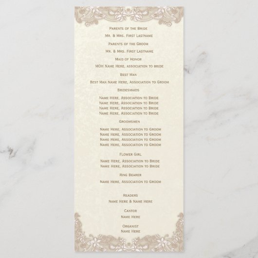 Victoriaans Floral Lace Wedding Programma Programmakaart (Achterkant)