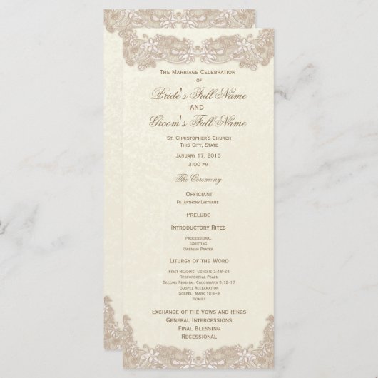 Victoriaans Floral Lace Wedding Programma Programmakaart (Voorkant / Achterkant)