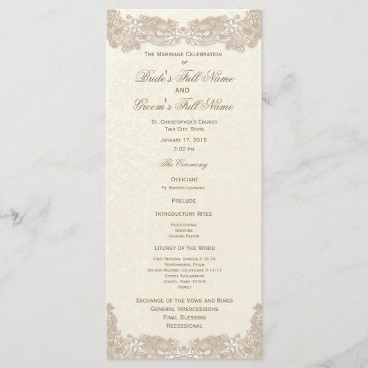 Victoriaans Floral Lace Wedding Programma Programmakaart (Voorkant)