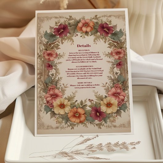 Victoriaans  Floral Lijst bruiloft Informatiekaartje