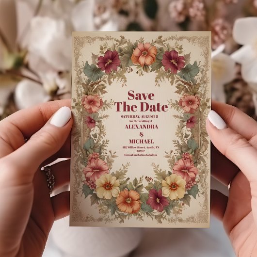 Victoriaans  Floral Lijst bruiloft Save The Date