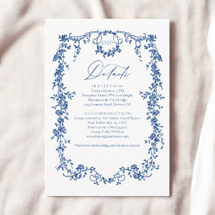 Victoriaans Floral Navy Blue Franse bruiloft Informatiekaartje