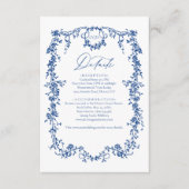 Victoriaans Floral Navy Blue Franse bruiloft Informatiekaartje (Voorkant)