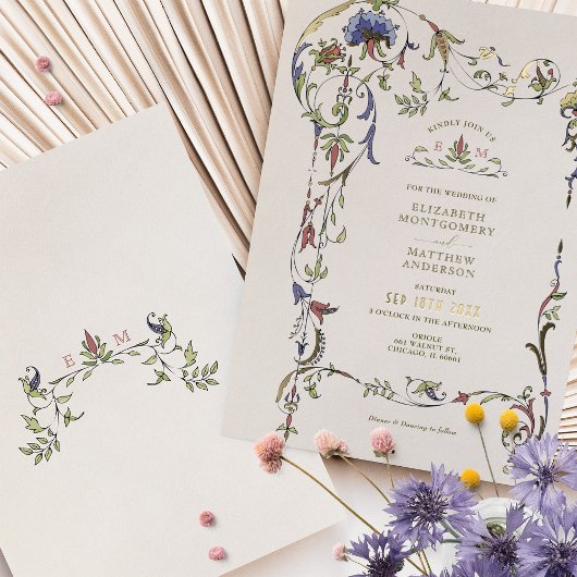  Victoriaans Floral Ornamenten Wedding Folie Uitnodiging