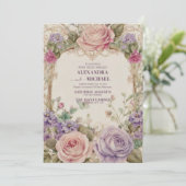  Victoriaans Floral Ornamenten Wedding Kaart (Staand voorkant)