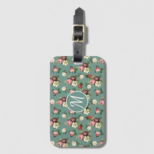  Victoriaans Floral Pattern Chic Monogramed Bagagelabel (Voorkant (verticaal))