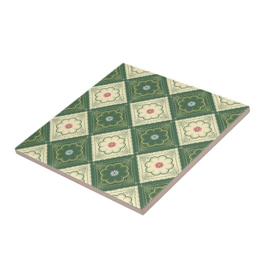 Victoriaans Floral Pattern - Ivory and Green Tegeltje (Zijkant)