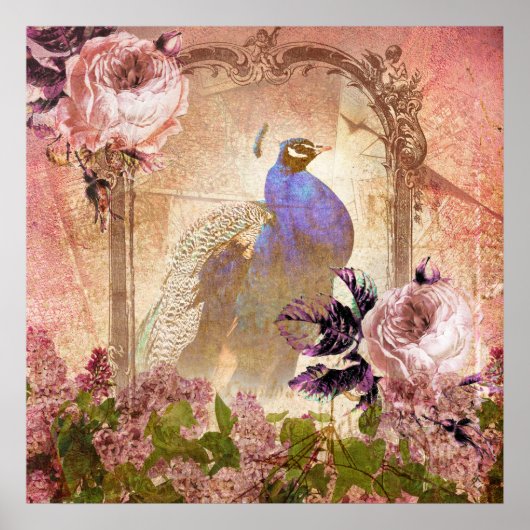  Victoriaans Floral Peacock Poster (Voorkant)