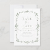 Victoriaans Floral Sage Green Franse bruiloft Save The Date (Voorkant)