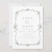Victoriaans Floral Sage Green Franse bruiloft Save The Date (Voorkant)