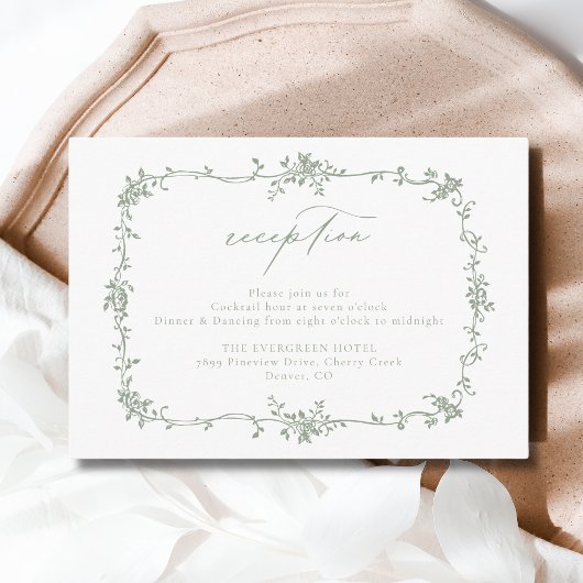 Victoriaans Floral Sage Green Receptie Wedding Informatiekaartje