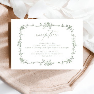 Victoriaans Floral Sage Green Receptie Wedding Informatiekaartje