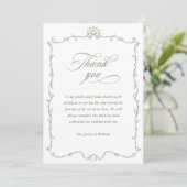 Victoriaans  Floral Sage Green Wedding Foto Bedankkaart (Staand voorkant)
