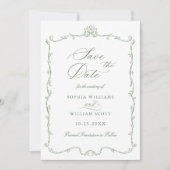 Victoriaans Floral Sage Green Wedding Foto Save The Date (Voorkant)