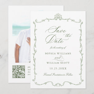 Victoriaans Floral Sage Green Wedding Foto Save The Date