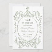 Victoriaans Floral Sage Green Wedding Foto Save The Date (Voorkant)