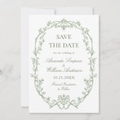 Victoriaans Floral Sage Green Wedding Foto Save The Date (Voorkant)