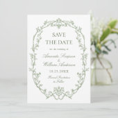 Victoriaans Floral Sage Green Wedding Foto Save The Date (Staand voorkant)