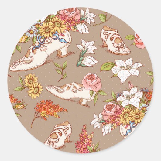 Victoriaans Floral Shoes Flowers  Girly Ronde Sticker (Voorkant)