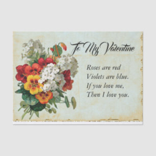 Victoriaans Floral Valentijnsdag Bouquet Poem Tissuepapier