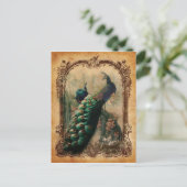 Victoriaans  florale parisiaanse pauw briefkaart (Staand voorkant)